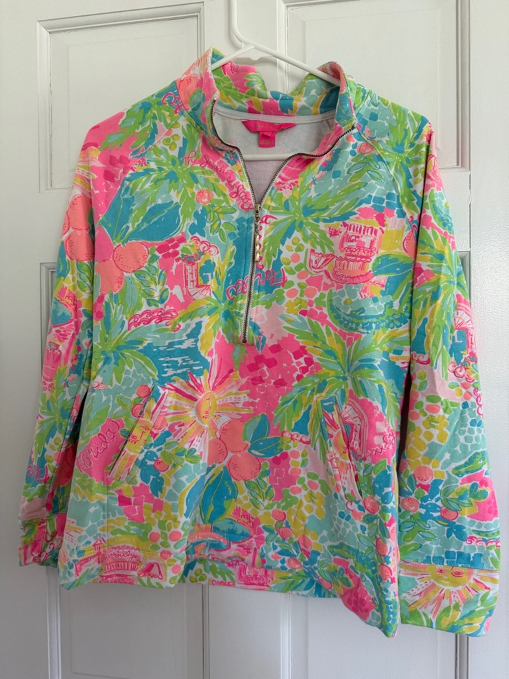 Lilly Pulitzer Neon Floral Half-Zip Pullover in Pink, Turquoise & Green